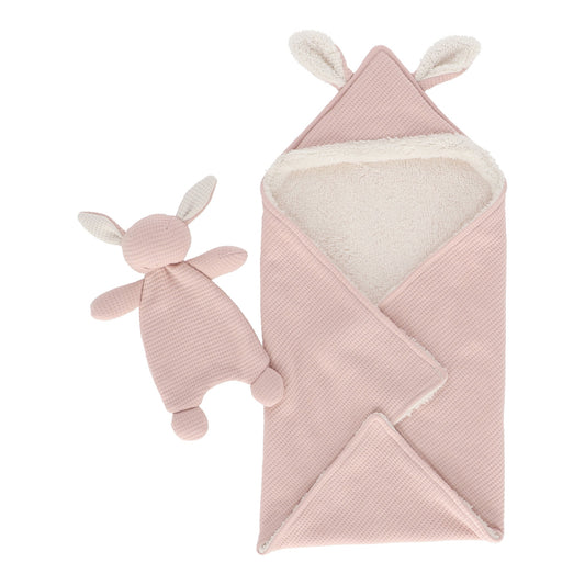 Set cobija conejo rosa con trapito