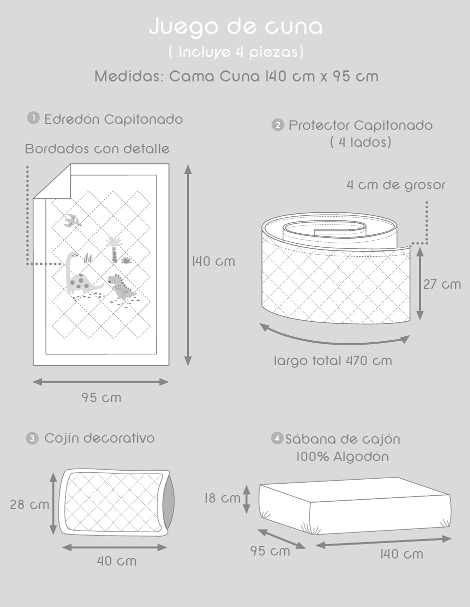 Juego de Cuna Dinosaurio rosa