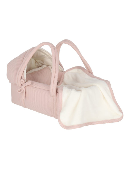 Moises muñeca rosa cuadritos con cobija