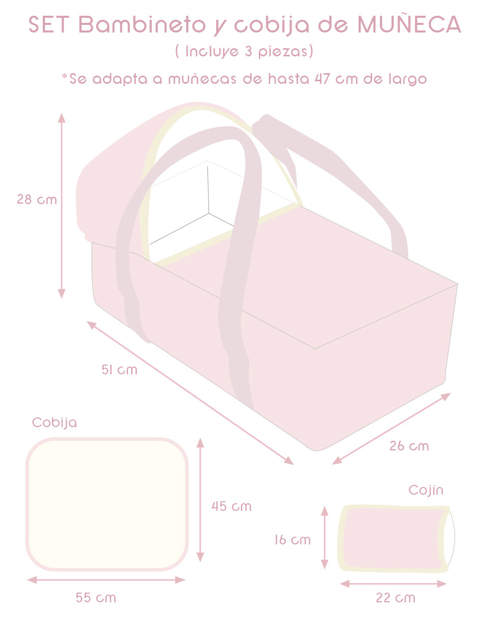 Set Bambineto muñeca cuadritos rosa y cobija