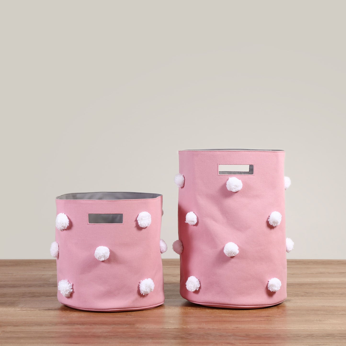 Cestos pompones Rosa con Blanco