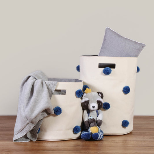 Cestos pompones Beige con Azul