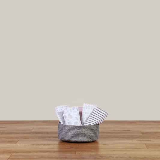 Cesto Tejido Gris Chico Bajo