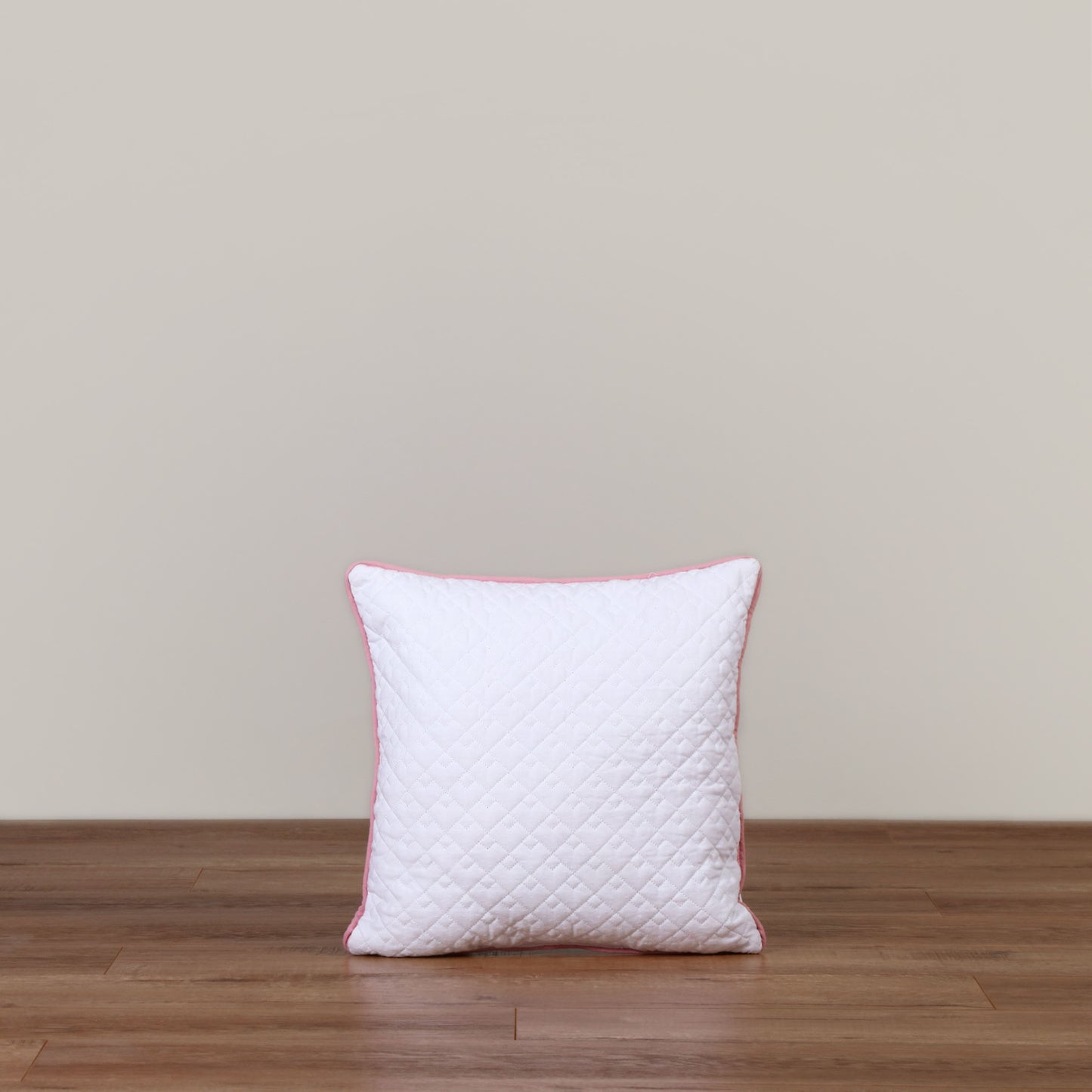 Cojín decorativo cuadrado Blanco Pompón Rosa Palo