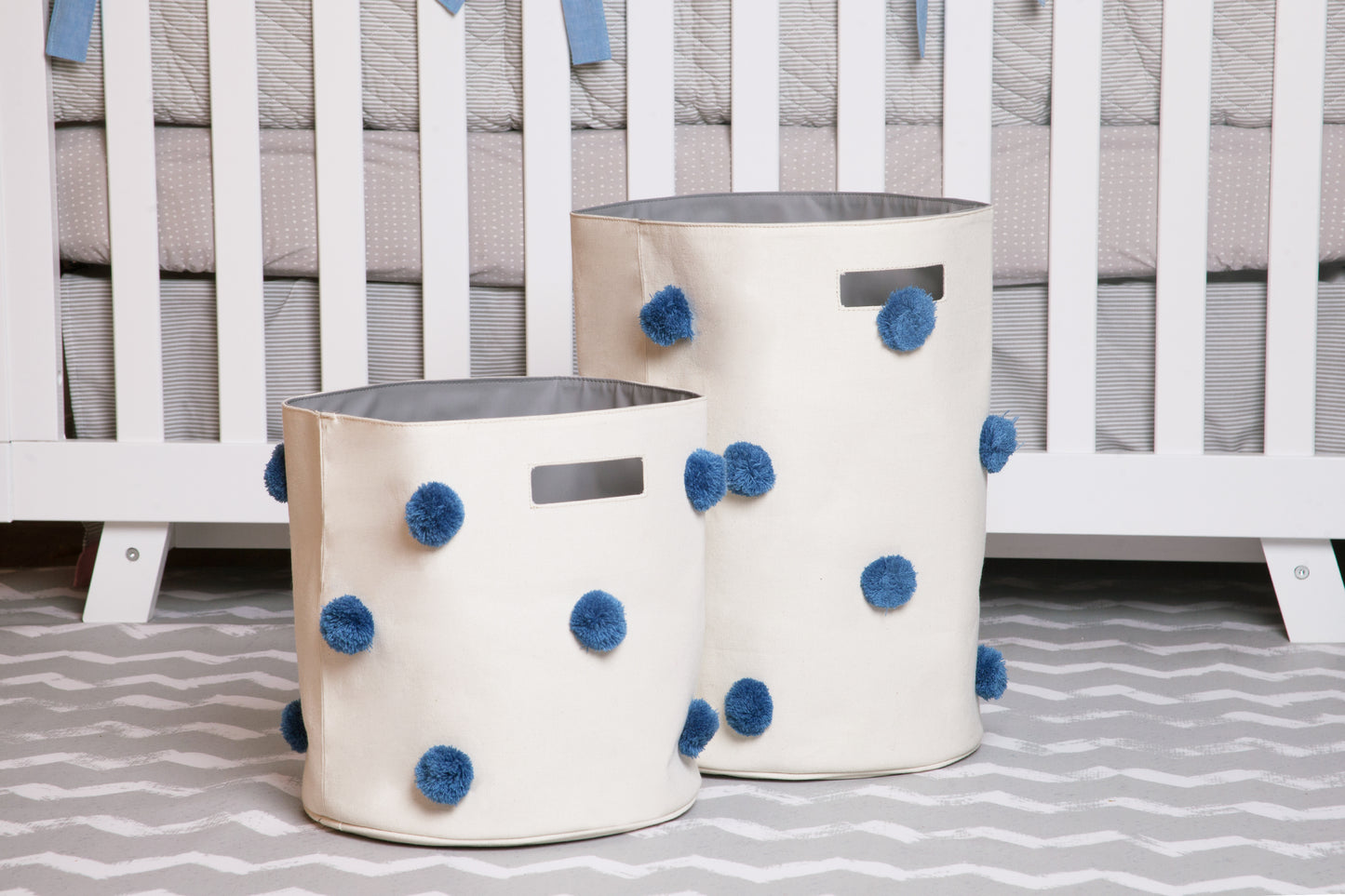 Cestos pompones Beige con Azul