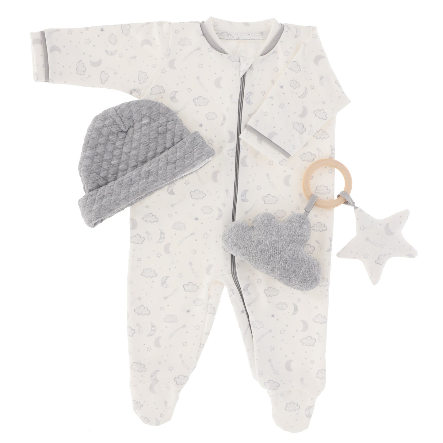 Cesto recién nacido mameluco estrellas gris