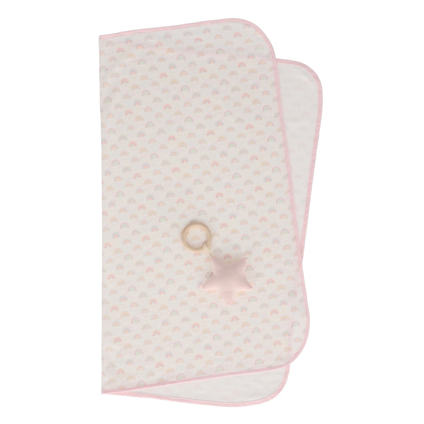 Set frazada con sonaja arcoíris rosa