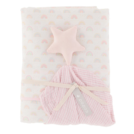 Set frazada con trapo de apego arcoíris rosa