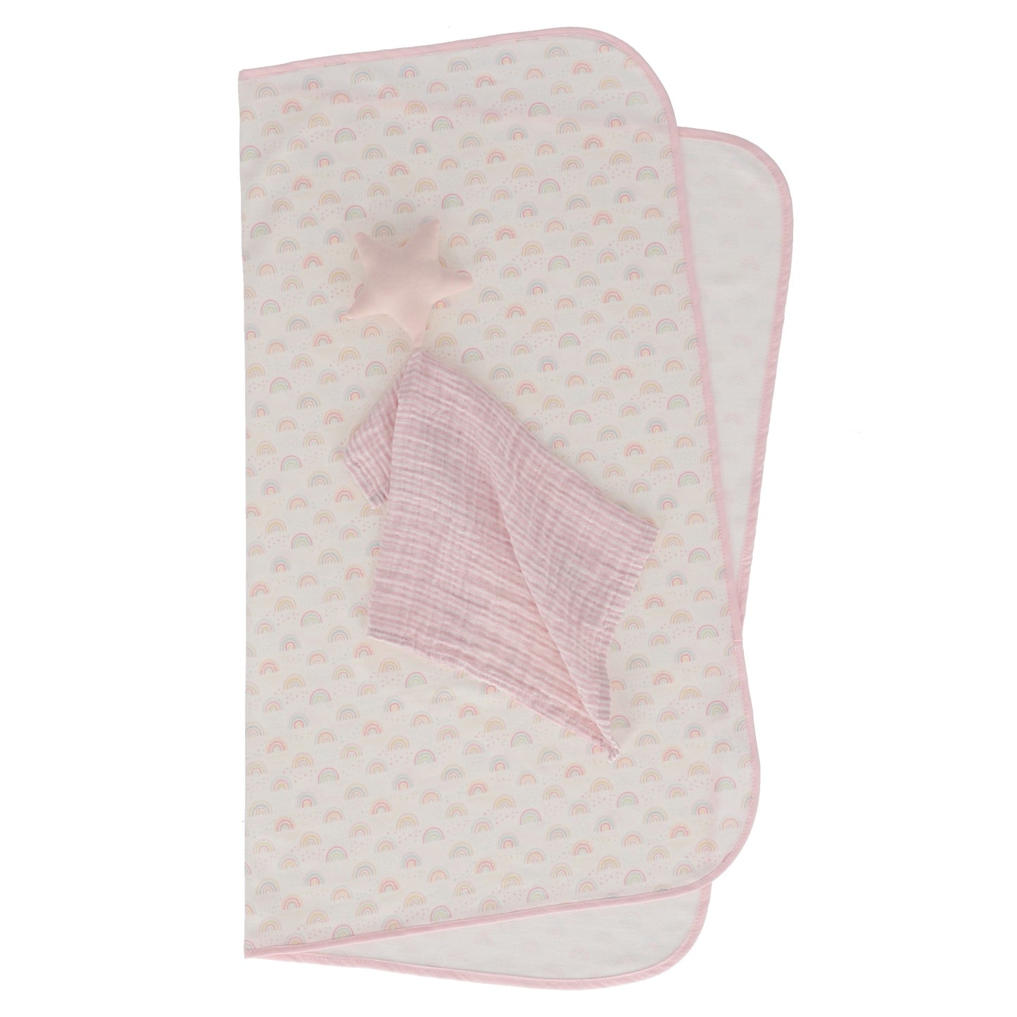 Set frazada con trapo de apego arcoíris rosa