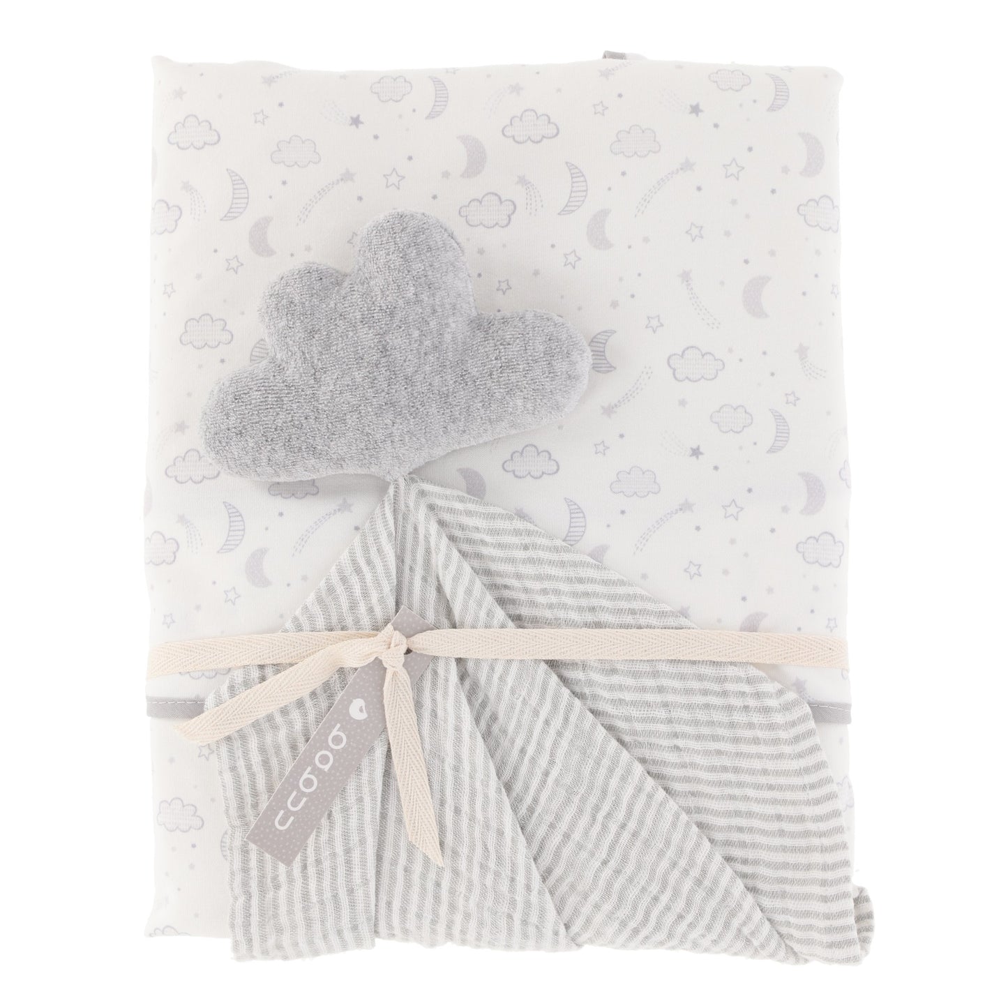 Set frazada con trapo de apego luna y estrella gris