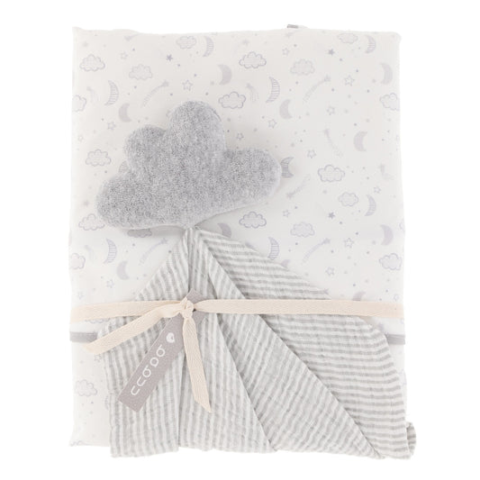 Set frazada con trapo de apego luna y estrella gris