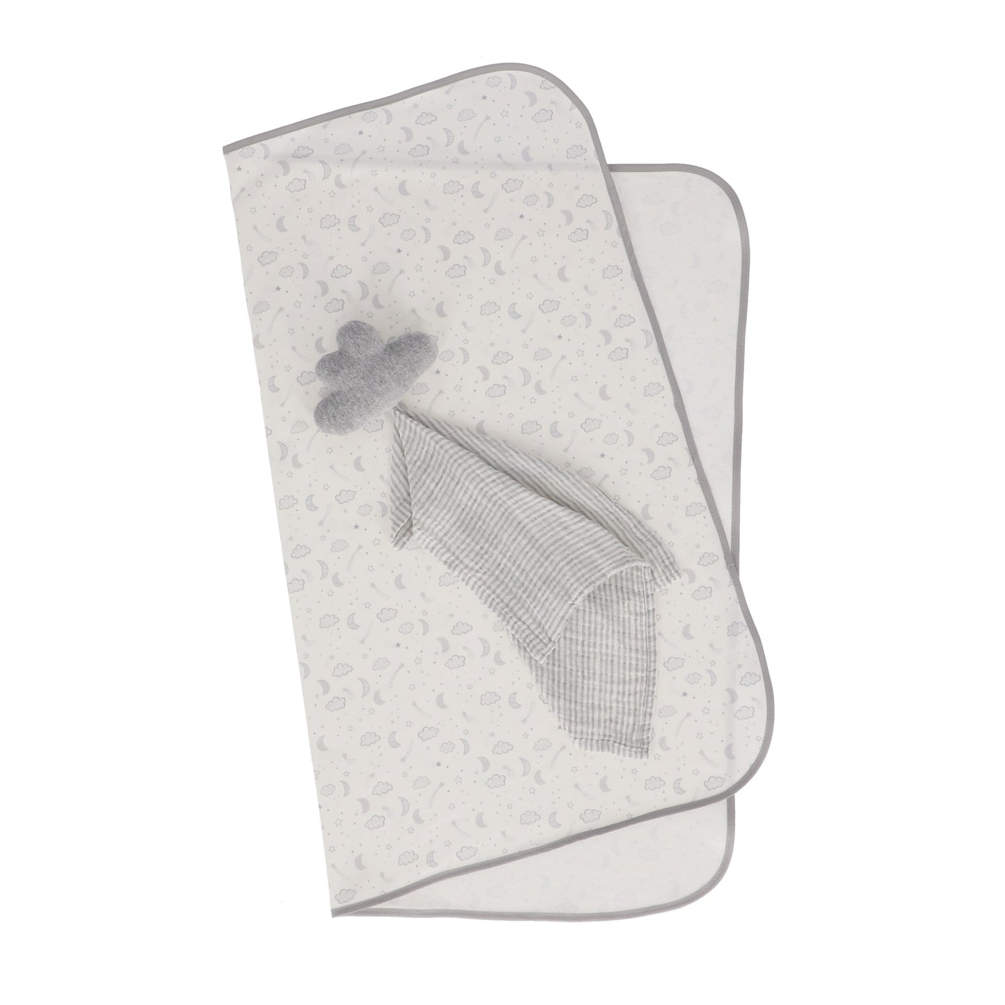 Set frazada con trapo de apego luna y estrella gris
