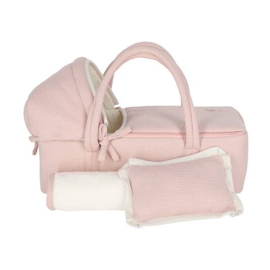 Set Bambineto muñeca cuadritos rosa y cobija