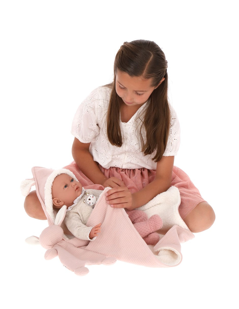 Set cobija conejo rosa con trapito