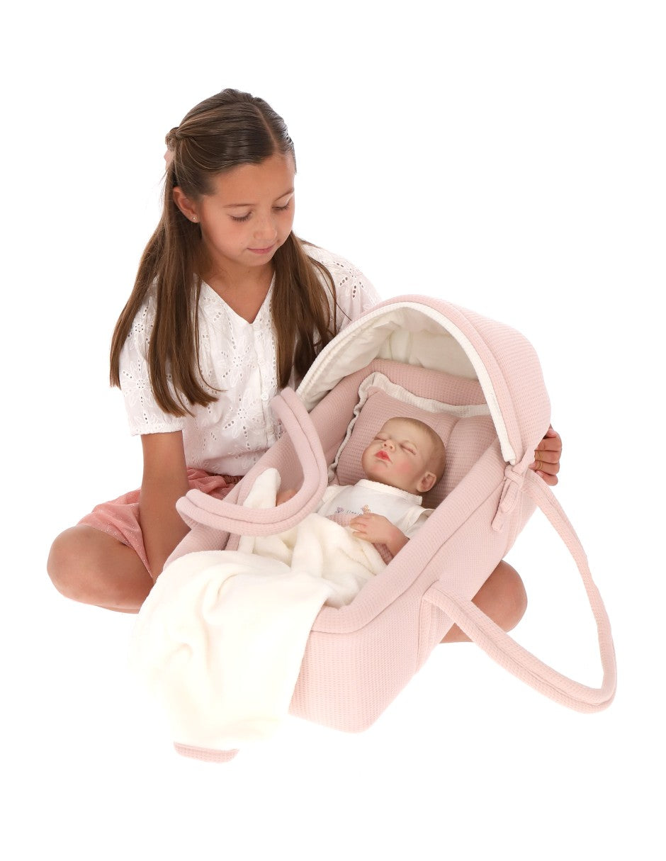 Moises muñeca rosa cuadritos con cobija