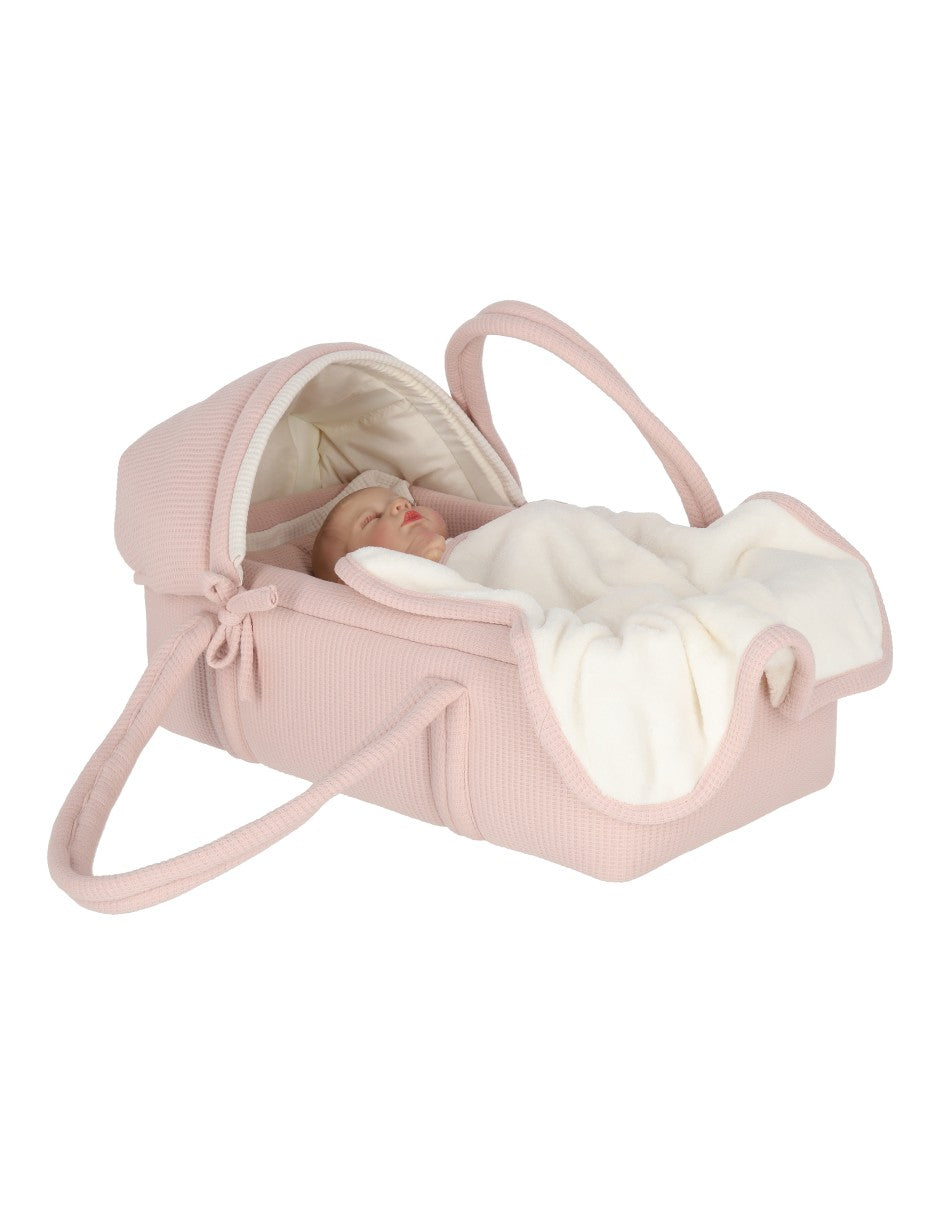 Moises muñeca rosa cuadritos con cobija