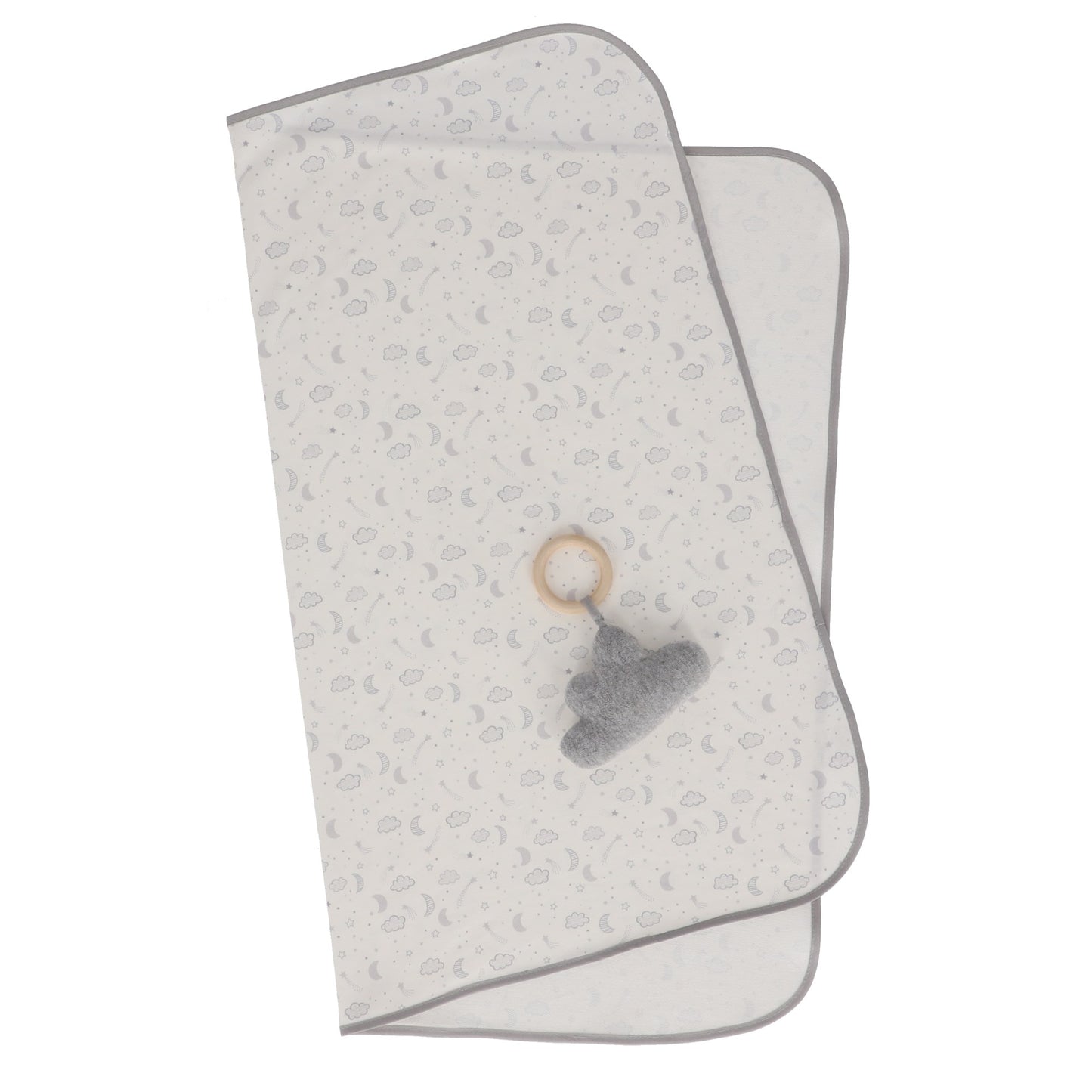 Set frazada con sonaja luna y estrella gris