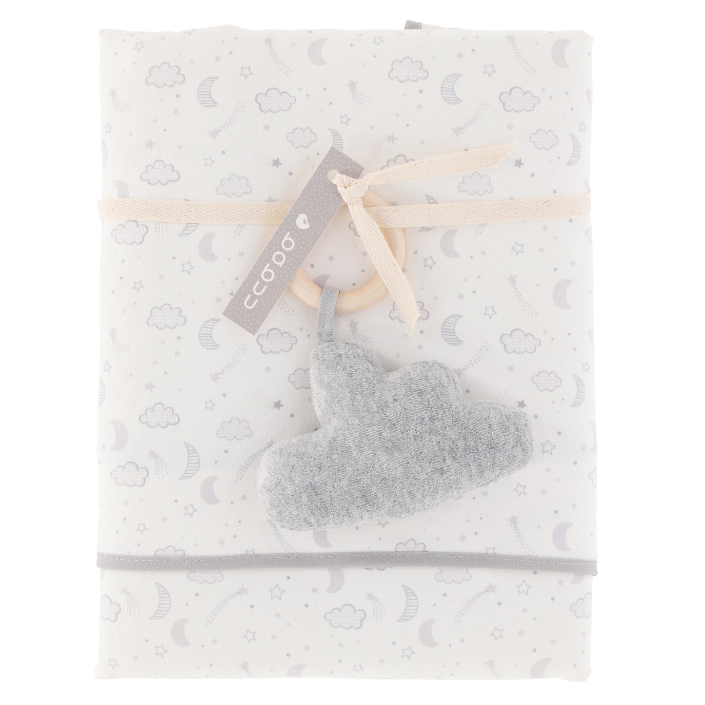 Set frazada con sonaja luna y estrella gris