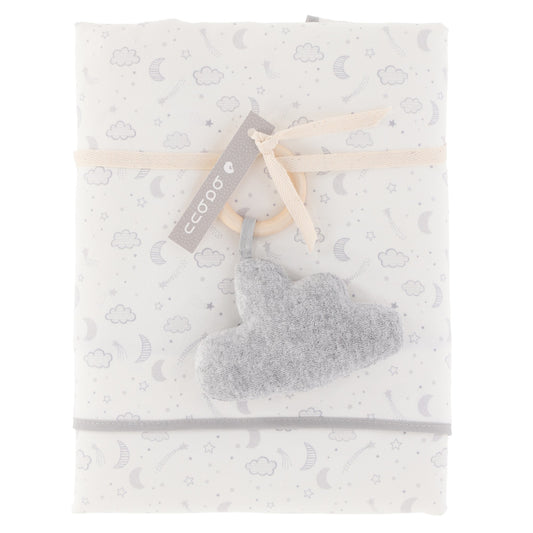 Set frazada con sonaja luna y estrella gris